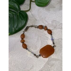 Carnelian Burnt Orange Gemstone Crystal & Silver Bracelet 7”